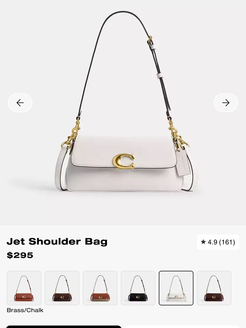 Coach Jet Shoulder Bag in Chalk with Gold Hardware